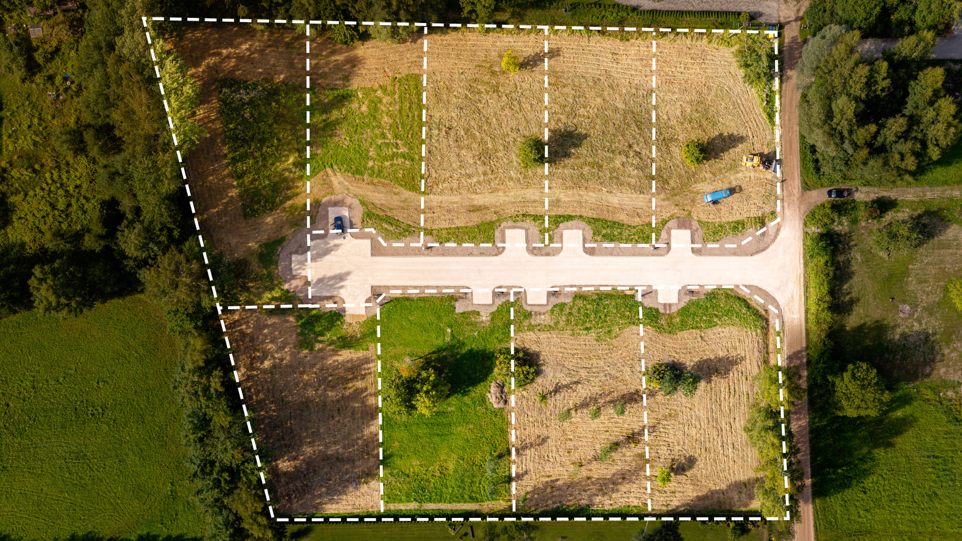 Aerial plan showing all nine proposed plots at the Ozolnieki development site
